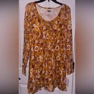 70s Style Yellow Flower Dress